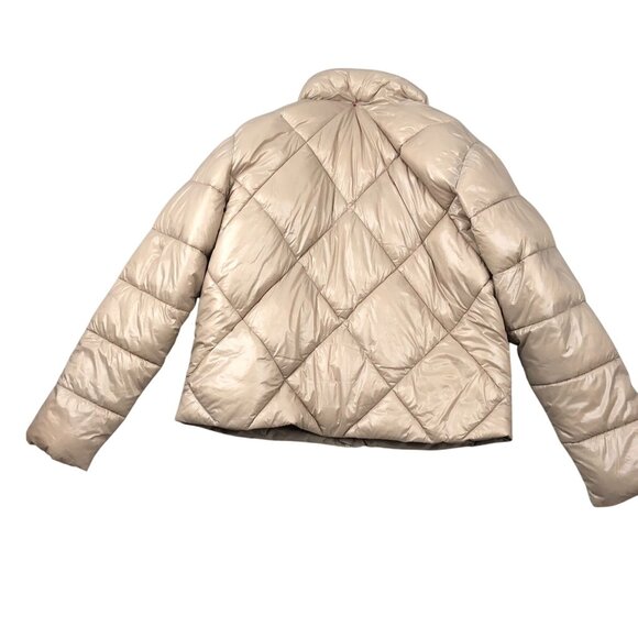 Time & Tru Women's Puffer Jacket Medium (8-10) Quilted Beige Full Zip Winter - Picture 2 of 9